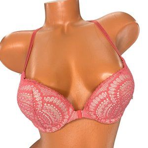 Victorias Secret Very Sexy Push Up Bra Pink Lace Overlay Underwired Size 32B